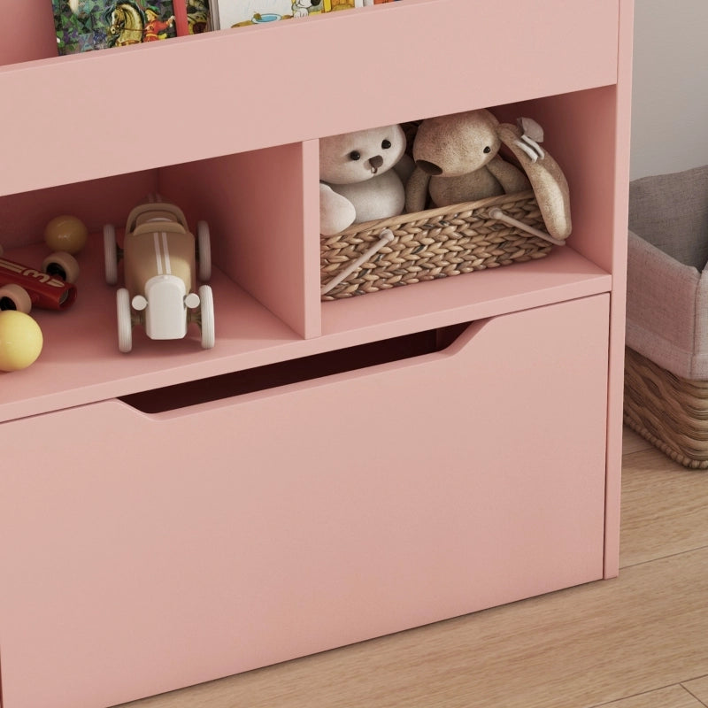 Libreria per bambini con cassetto e vani portaoggetti, rosa, 60 x 29,9 x 90 cm