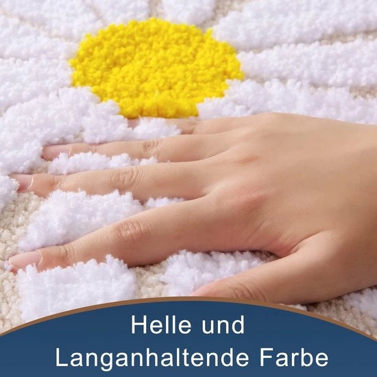 Tappeto da bagno beige con margherite - Antiscivolo, lavabile e assorbente - 40 x 60 cm