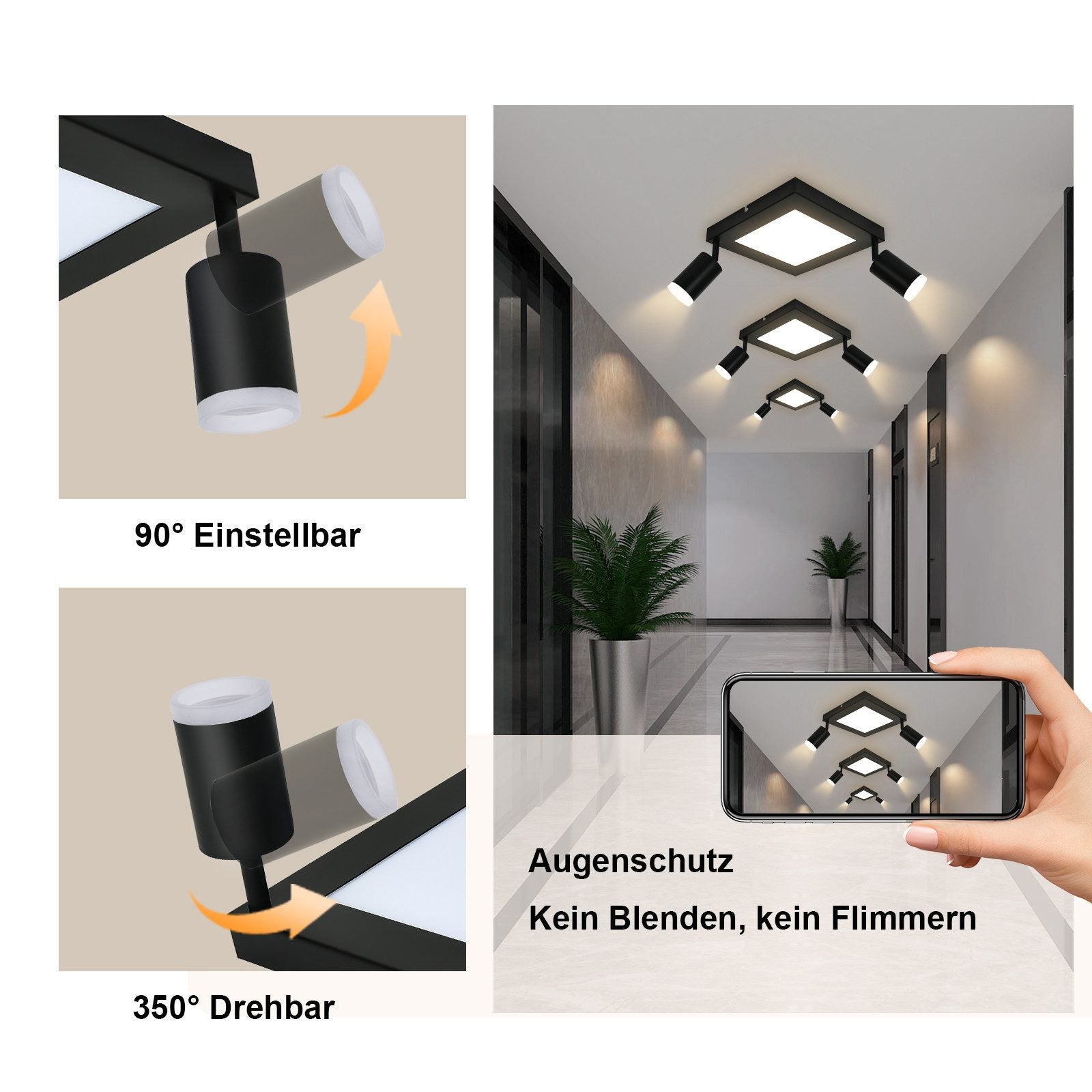 ZMH Faretto da soffitto 2 fiamme nero 3000K faretto da soffitto lampada da camera da letto per corridoio