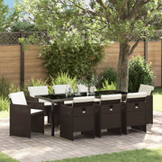 Set da Pranzo per Giardino 9 Pezzi con Cuscini Rattan Polimerico Marrone