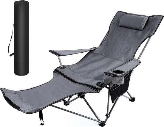 Sedia da Campeggio Sedia da Spiaggia con Supporto alle Gambe e Cuscino Sedia Reclinabile con Porta Ombrello e Tasca Porta Bicchieri e Tasca Portatile