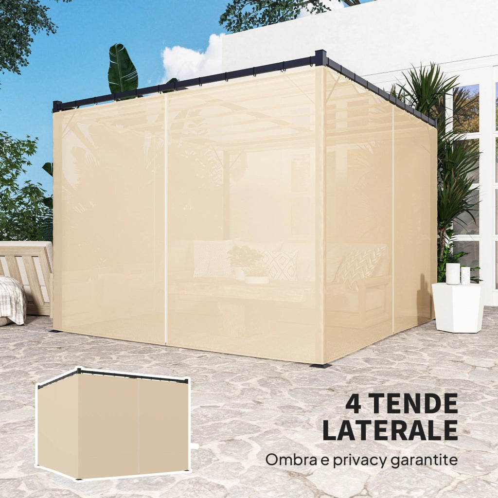 Pergola con tetto retrattile e tende ¨C Zephmum ¨C Metallo e poliestere beige 300x300x227 cm