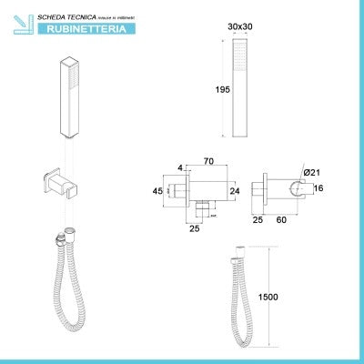 Kit doccia da incasso con soffione 20 cm e set completo nero opaco Lotus