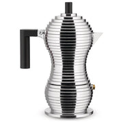 Alessi Pulcina caffettiera moka espresso per induzione, 3 tazze, alluminio, manico in PA, nera, MDL02-3BFM