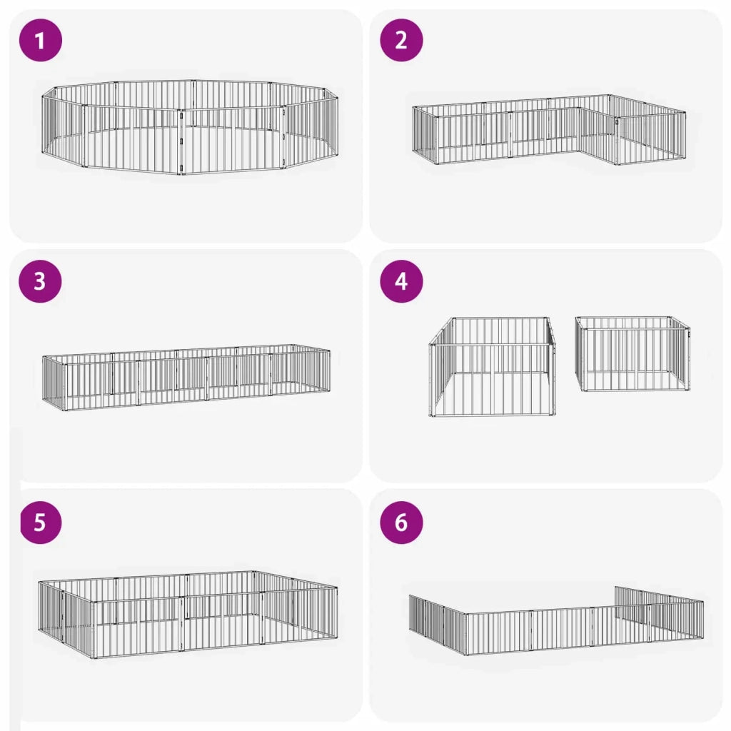 Cancello per cani 10 pcs Nero 100 x 60 cm Acciaio zincato 892000