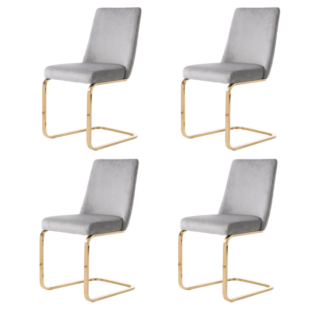 Set 4 sedie da pranzo in velluto grigio con gambe in metallo