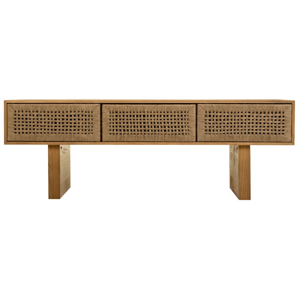 Mobile basso in legno e corda intrecciata marrone 130x36x45h