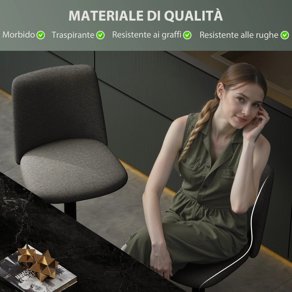 Set 2 Sgabelli da Bar Girevoli 44x53x91-111A cm in Tessuto Effetto Lino Grigio Scuro