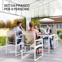 Set da Giardino con Tavolo da Pranzo in Vetro Rettangolare e 4 Sedie con Braccioli, Multicolore