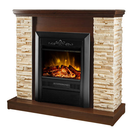 Camino Elettrico da Pavimento 90,3x98x30 cm Effetto Fiamma 2000W Rock & Cristina Noce