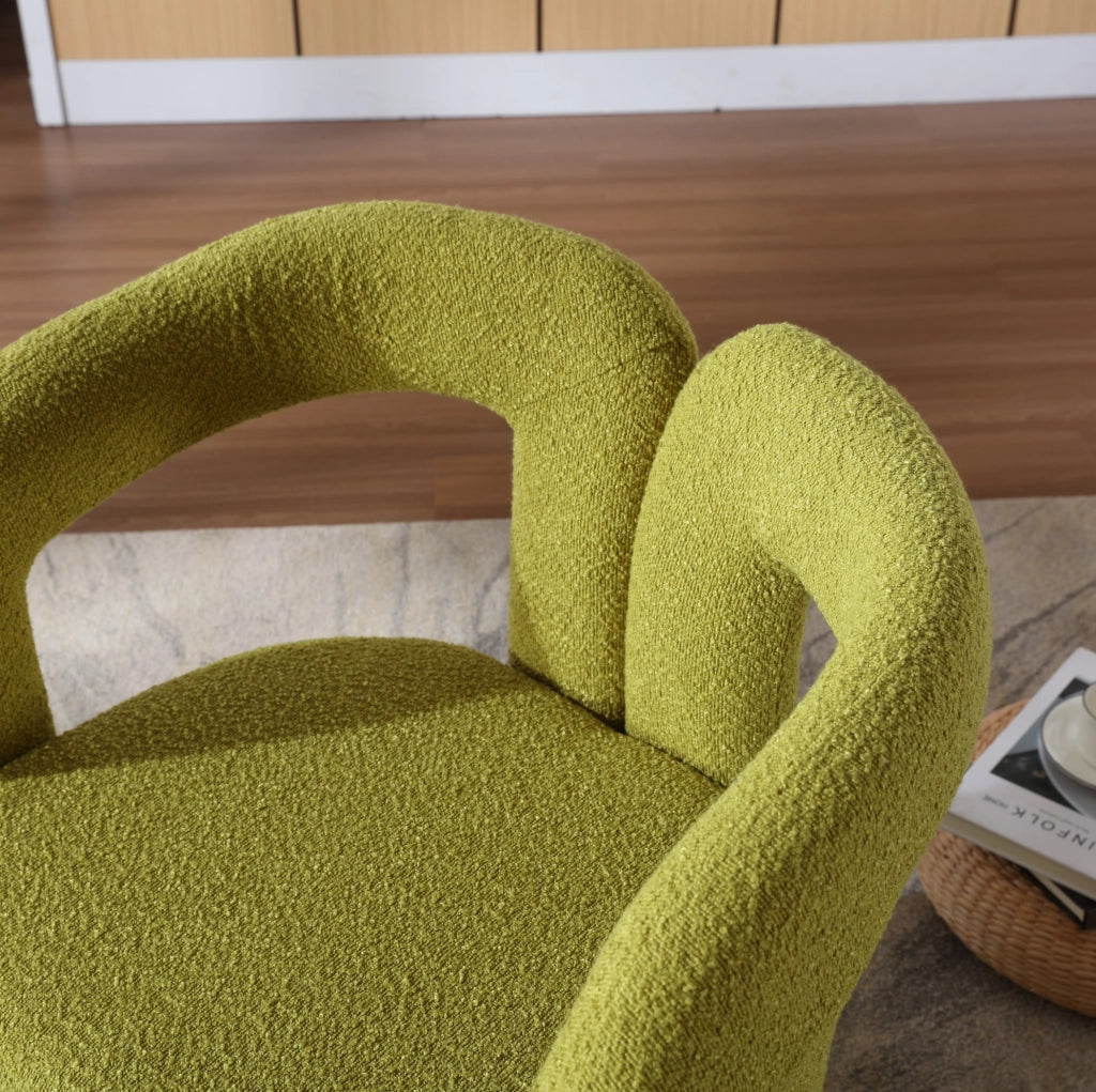 Poltrona girevole a 360° in tessuto bouclé verde oliva