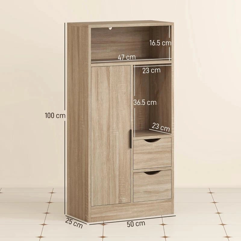 MOBILE BAGNO SALVASPAZIO SLIM CON 2 CASSETTI, RIPIANI E ARMADIETTO, 50X25X100 CM, LEGNO NATURALE
