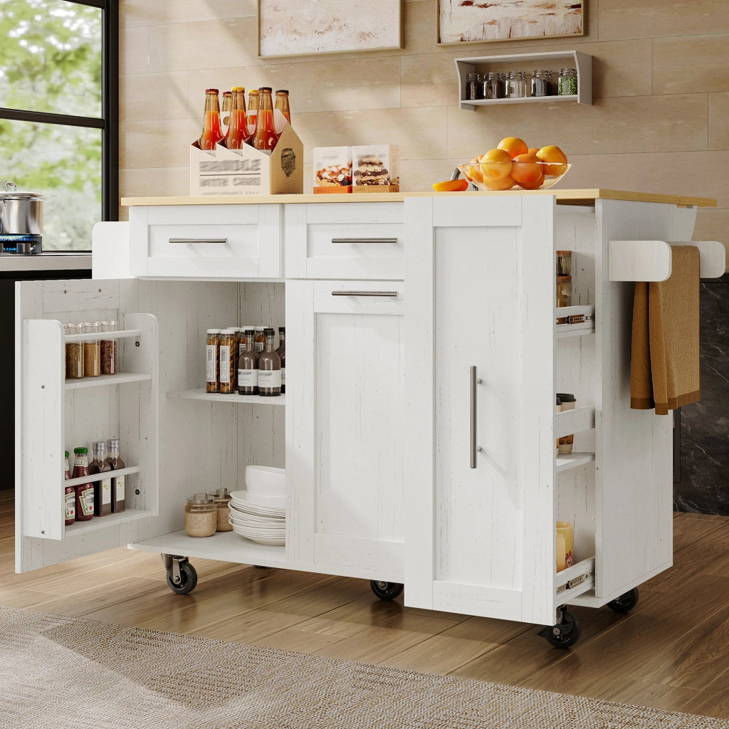 Isola cucina pieghevole con ruote, 110 cm, bianca