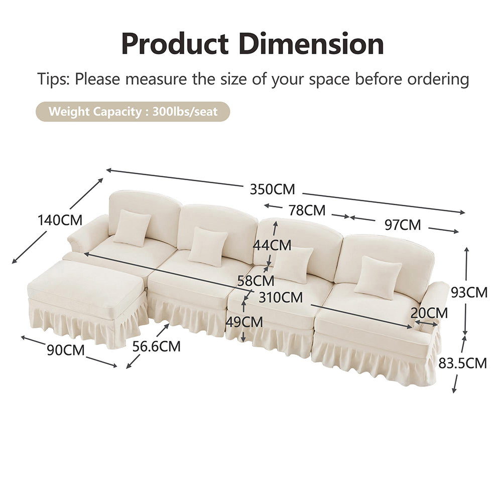 Divano modulare a L - Xylo - 4 posti, chenille, stile classico, bianco