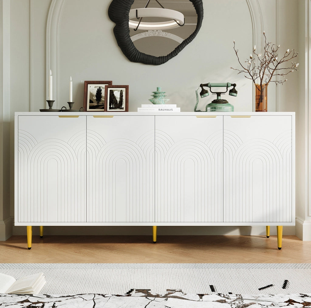 Credenza 4 ante bianca 160x40x80 cm con ripiani regolabili