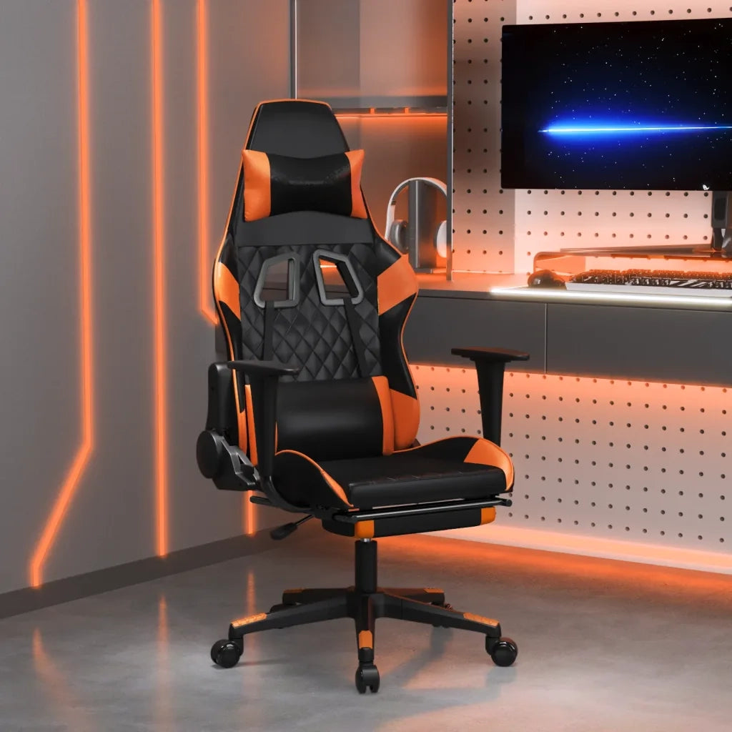 Sedia Gaming | Sedia da e-sports Massaggio Poggiapiedi Nero e Arancione Similpelle