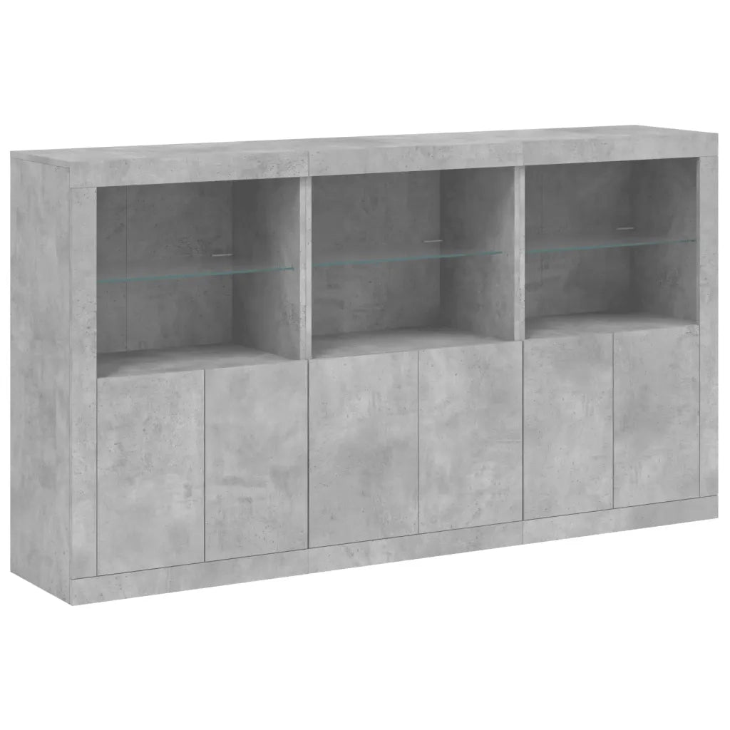 Credenza con Luci LED-Buffet-Armadio da cucina Grigio Cemento 181,5x37x100 cm 926222