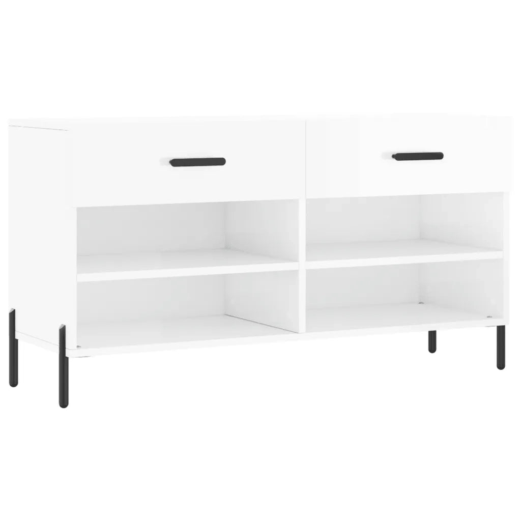 Panca Porta Scarpe | Scarpiera | Mobile per scarpe Bianco Lucido 102x35x55 cm Legno Multistrato