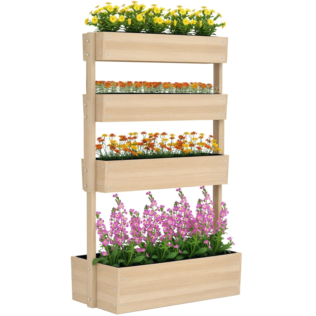 Fioriera Giardino 4 Livelli Legno ¨C Zephmum ¨C Legno Naturale con Fori Drenaggio