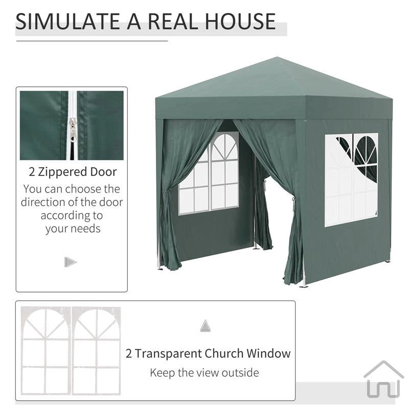 GAZEBO PIEGHEVOLE CON 4 PARETI RIMOVIBILI E BORSA DA TRASPORTO IN METALLO E POLIESTERE 2X2X2.4 CM VERDE