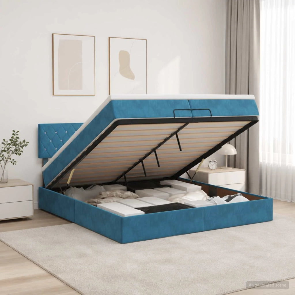 Letto Ottomano con Materasso e LED Blu scuro 200 x 200 cm 3457093