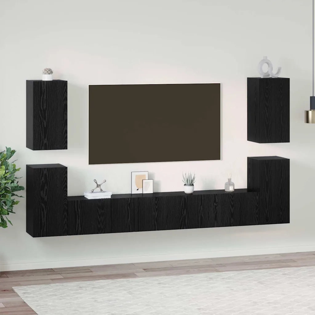 vidaXL Set mobile TV 7 pcs Rovere nero 60 x 30 x 30 cm