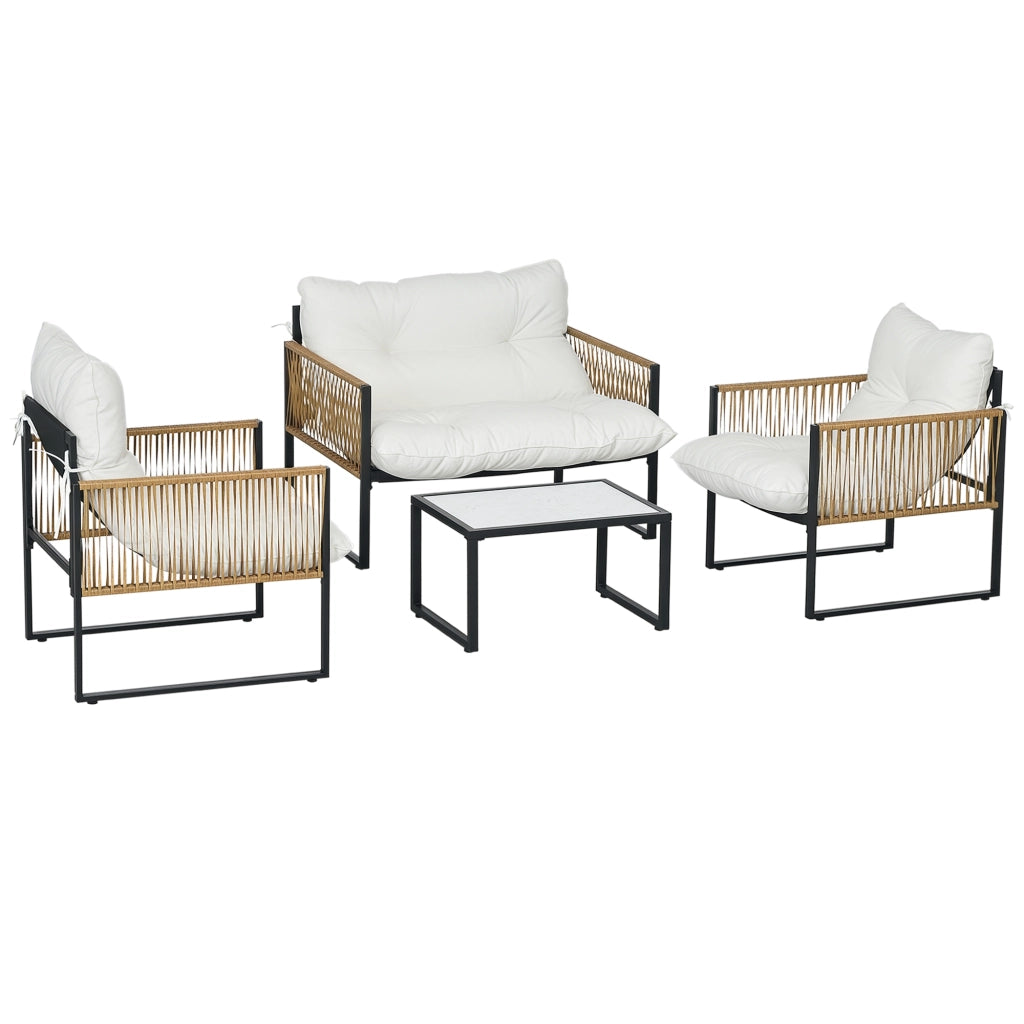 Set salotto da giardino 4 pezzi ¨C zephmum ¨C canap¨¦ 2 posti, 2 poltrone, tavolino vetro