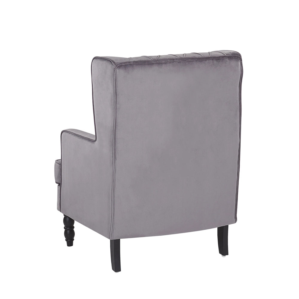 Poltrona con poggiapiedi Tessuto in velluto grigio Gambe in legno Stile Wingback