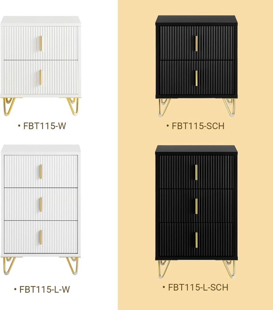Set di 2 Comodino Camera da Letto - Comodino con 2 Cassetti, Tavolino Salotto - Moderna Cassettiera L40 x P40 x A47 cm Bianco FBT115-Wx2