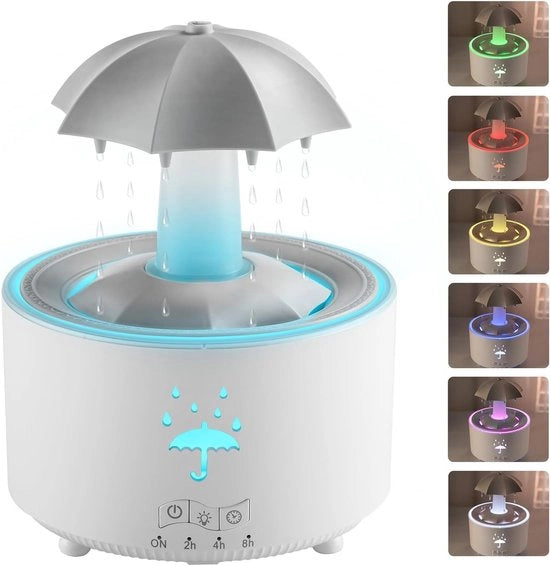 Diffusore di olio essenziale 2 in 1 con design di gocce di pioggia rotante a 360 gradi e 7 regolatori LED, ultrasonico e silenzioso - per uso prolungato fino a 24 ore - bianco