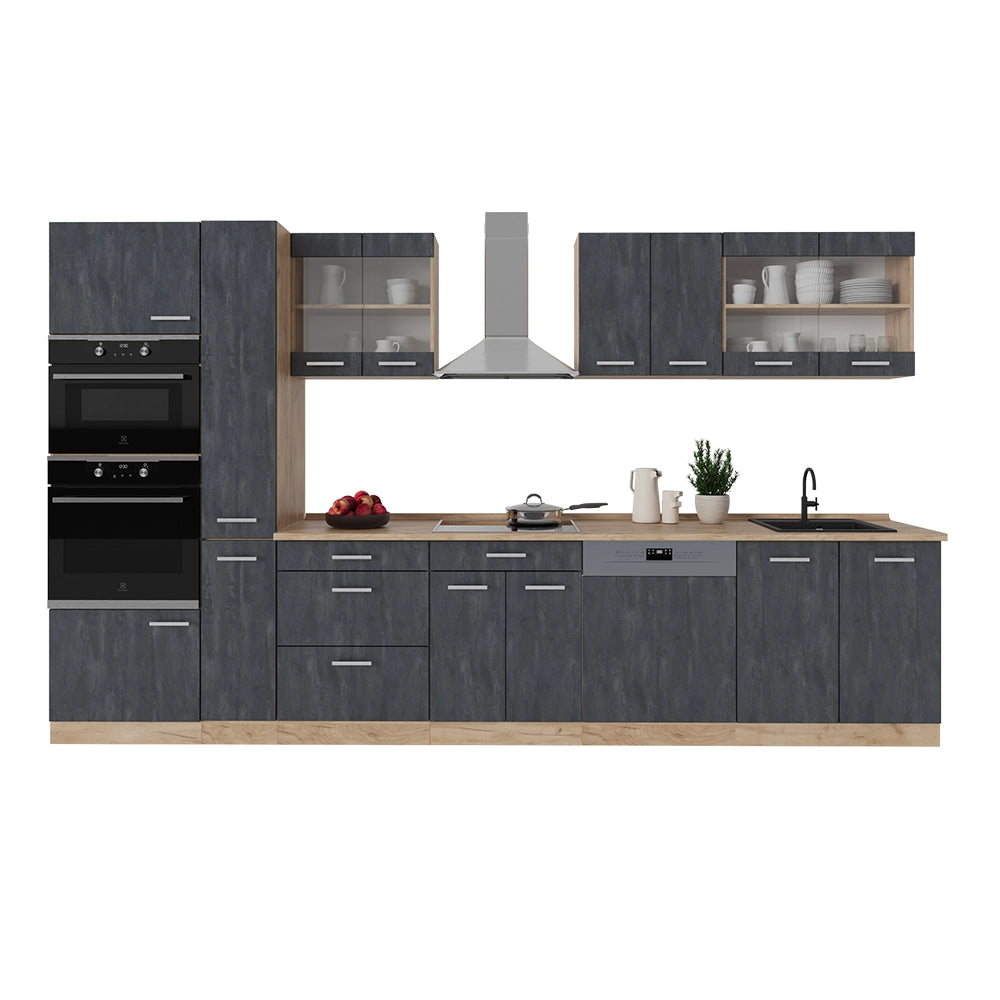 Vicco Cucina completa  Calcestruzzo nero/quercia dorata 350 cm , PL Antracite