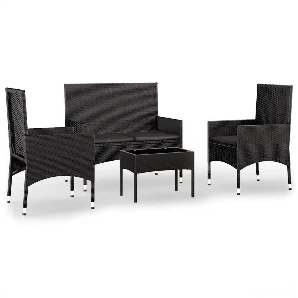 Set Divani da Giardino 4 pz con Cuscini Nero in Polyrattan 319498
