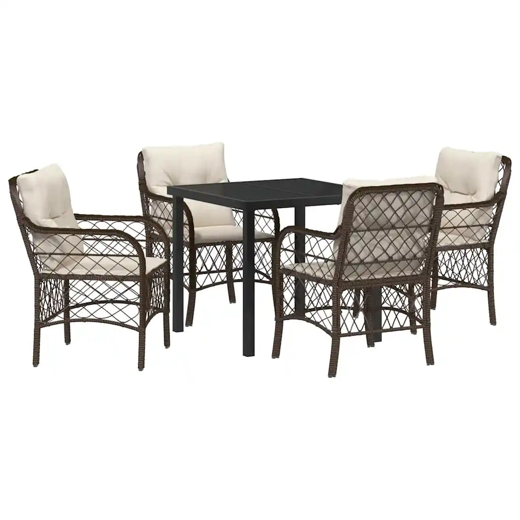 Set da Pranzo per Giardino con cuscino 5 pcs Marrone polyrattan 3380212