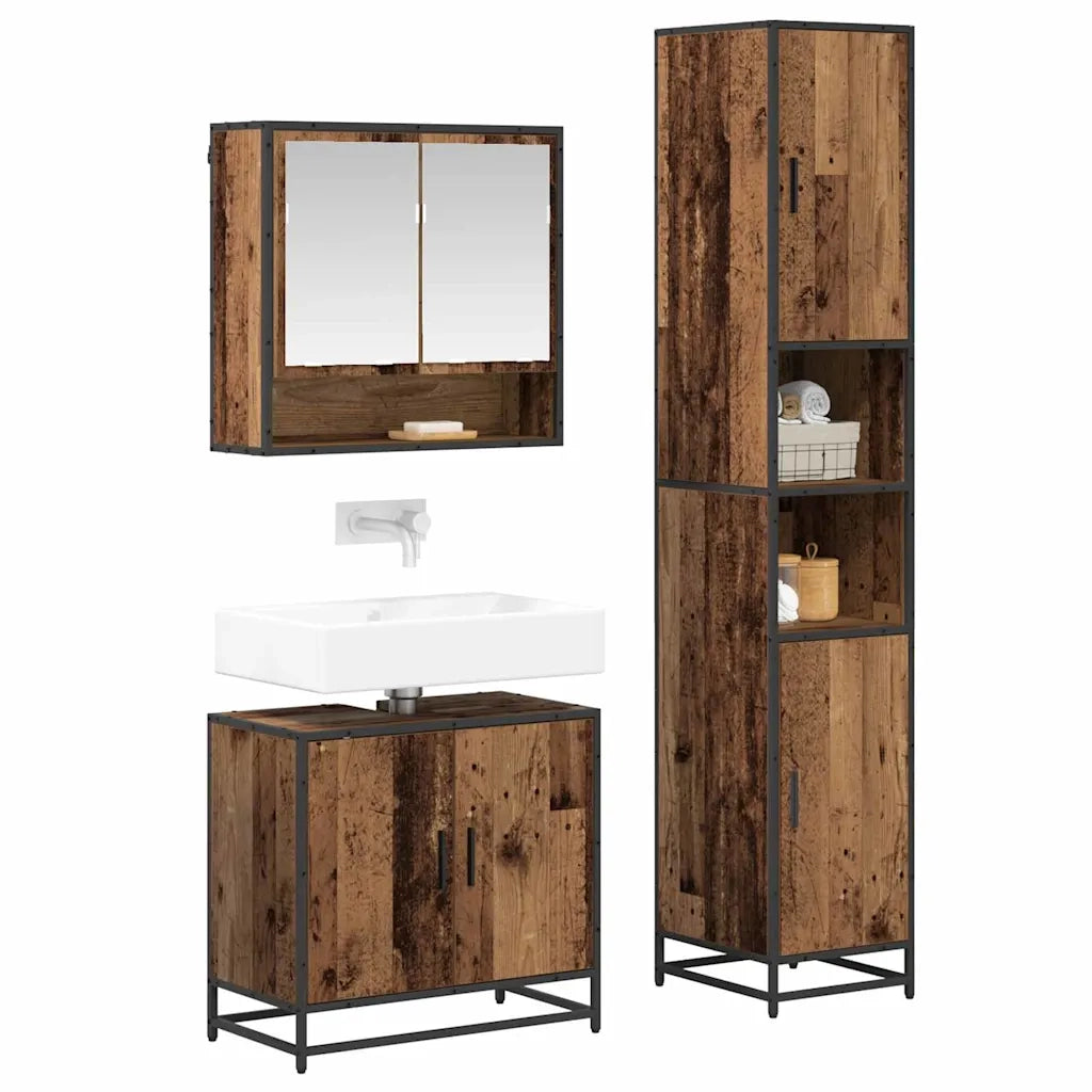 Set di mobili per il bagno con lo scaffale 3 pcs Legno vecchio