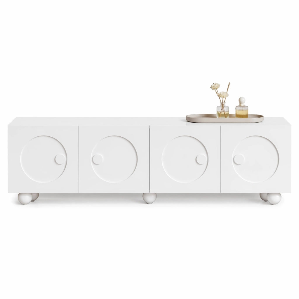 Mobile TV moderno bianco con ante in rilievo 3D, 180,5 x 38 x 50 cm
