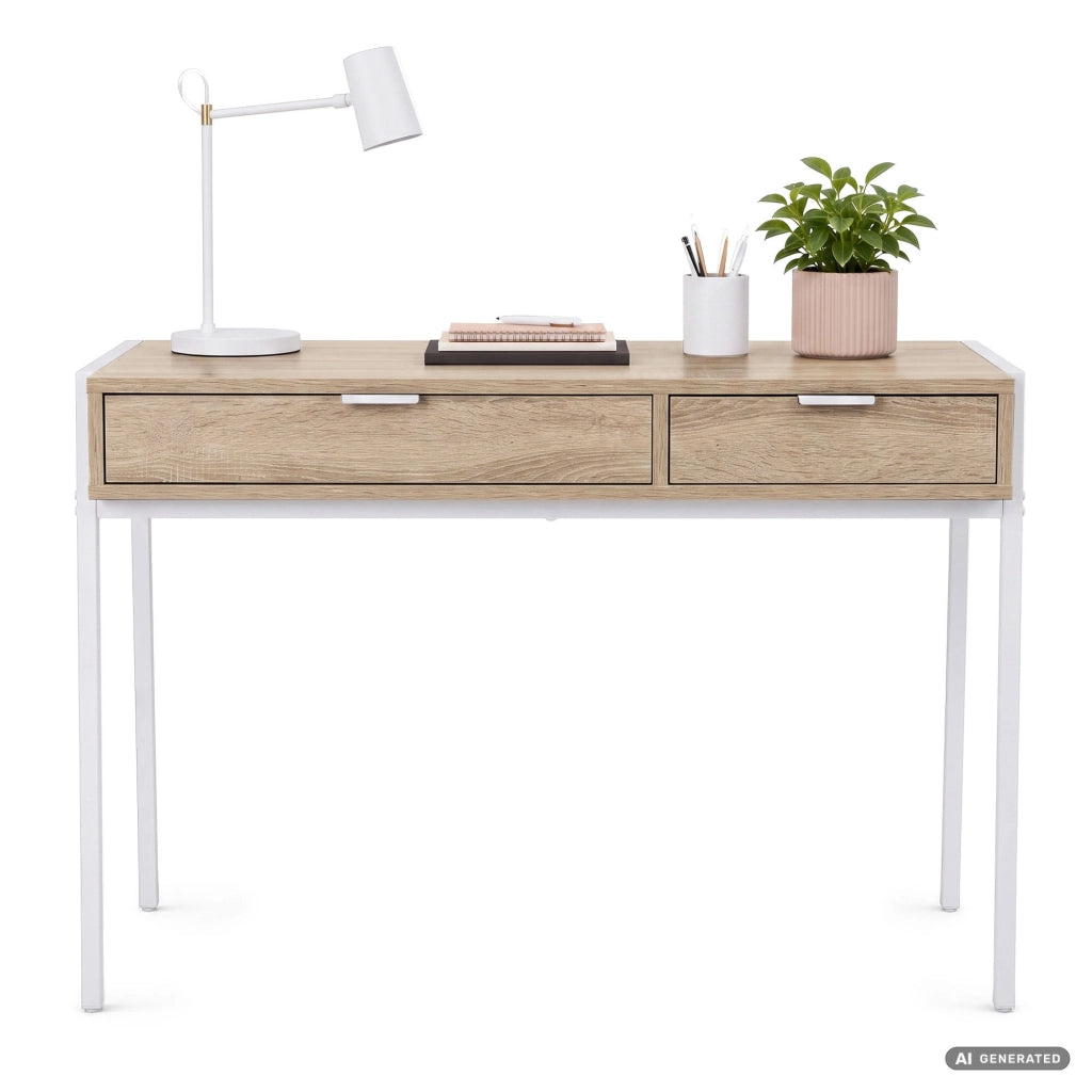 Scrivania industriale per computer Rovere Sonoma ZENTIA 100 cm 2 cassetti gambe bianche