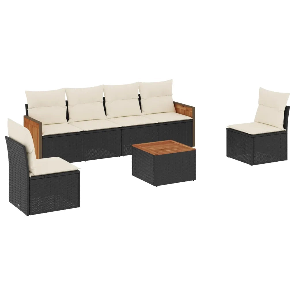 Set Divani da Giardino con Cuscini 7pz Nero Polyrattancod mxl 112165