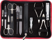 Kit di manicure 10 pezzi | Nageletui in pelle nera - forbici per unghie, uncis e pinza necessarie