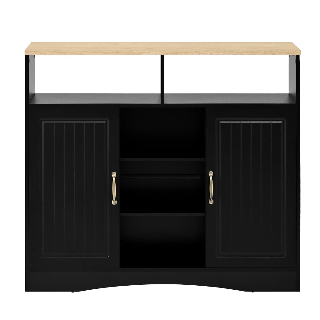 Isola Cucina con Ruote e Piano Allungabile ¨C MINIMAL ¨C Nero, con Sedie e Contenitore