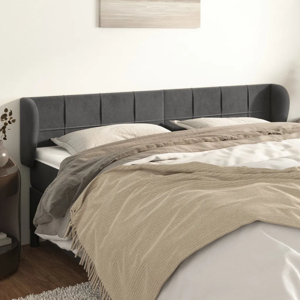 Testiera | Testata ad Orecchio Grigio Scuro 163x23x78/88 cm in Velluto