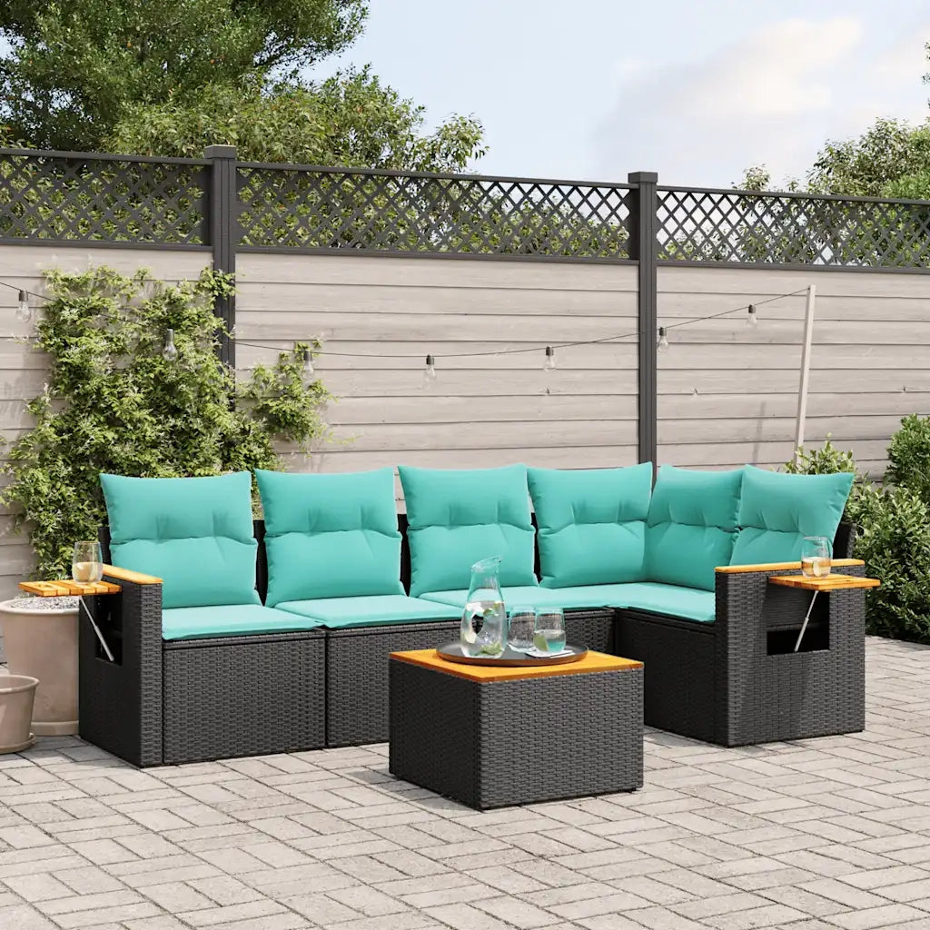 Set Divani da Giardino 6 pz con Cuscini Nero in Polyrattan 3226792