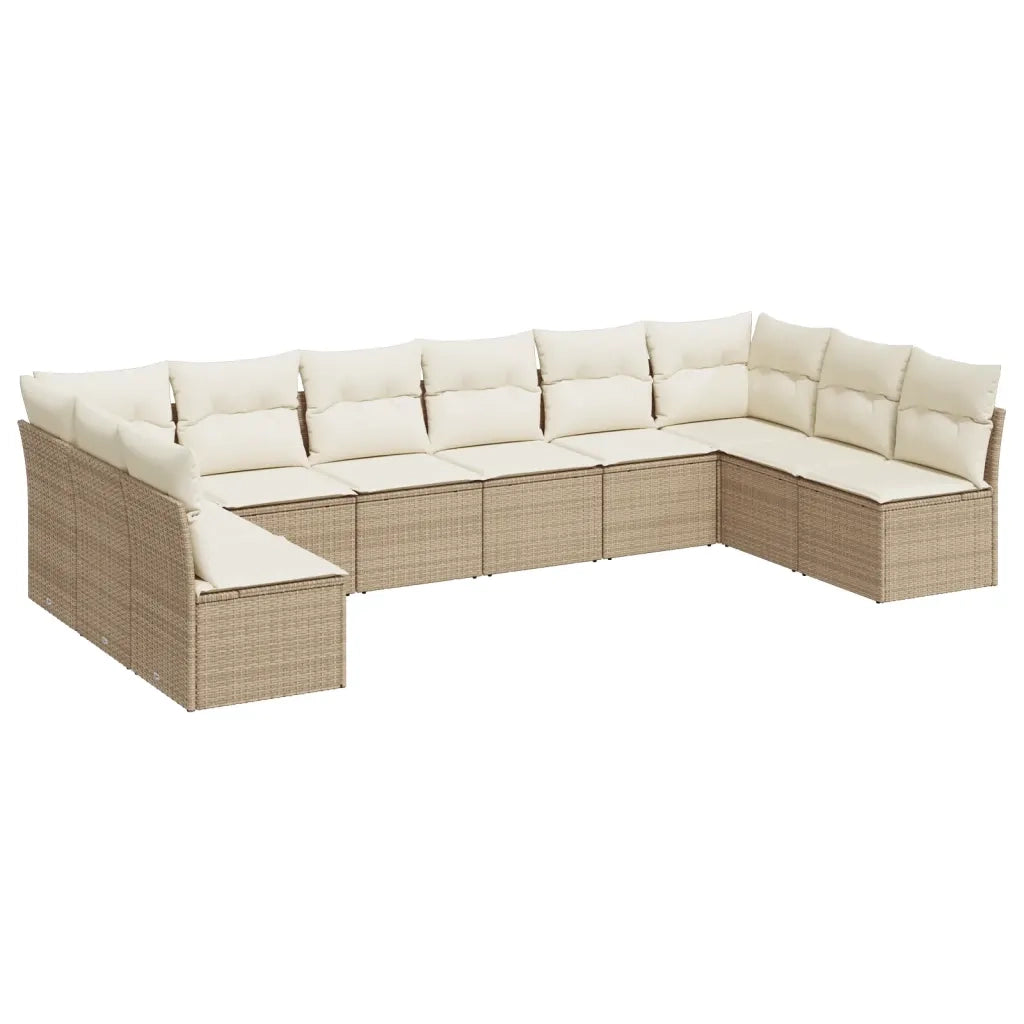 Set Divano da Giardino 10 pz con Cuscini Beige in Polyrattan 3249927