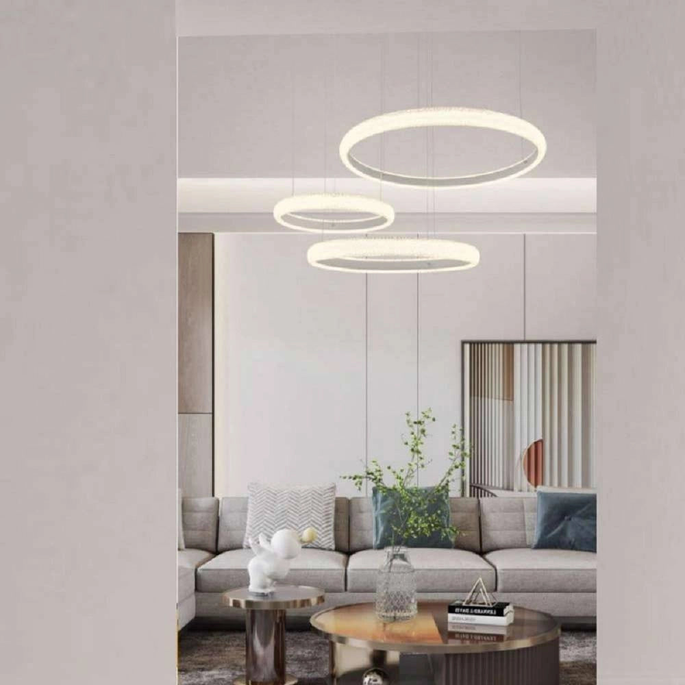 Trade Shop - Lampadario Led 60w A Sospensione 3 Anelli Cristalli Luce 3000k 6500k 4000k Lp-39b -