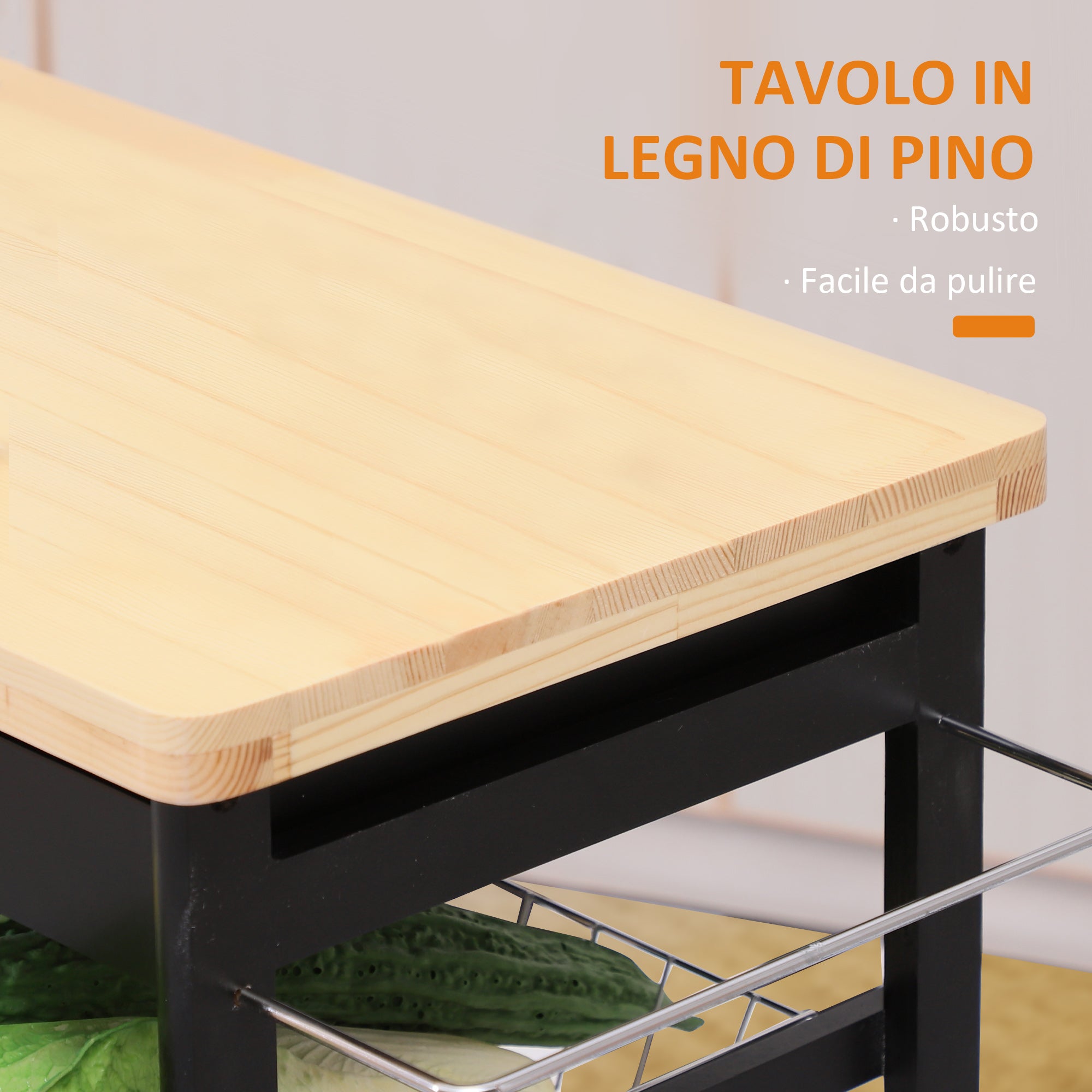 Carrello da Cucina con Cassetti e Portabottiglie Legno e Nero