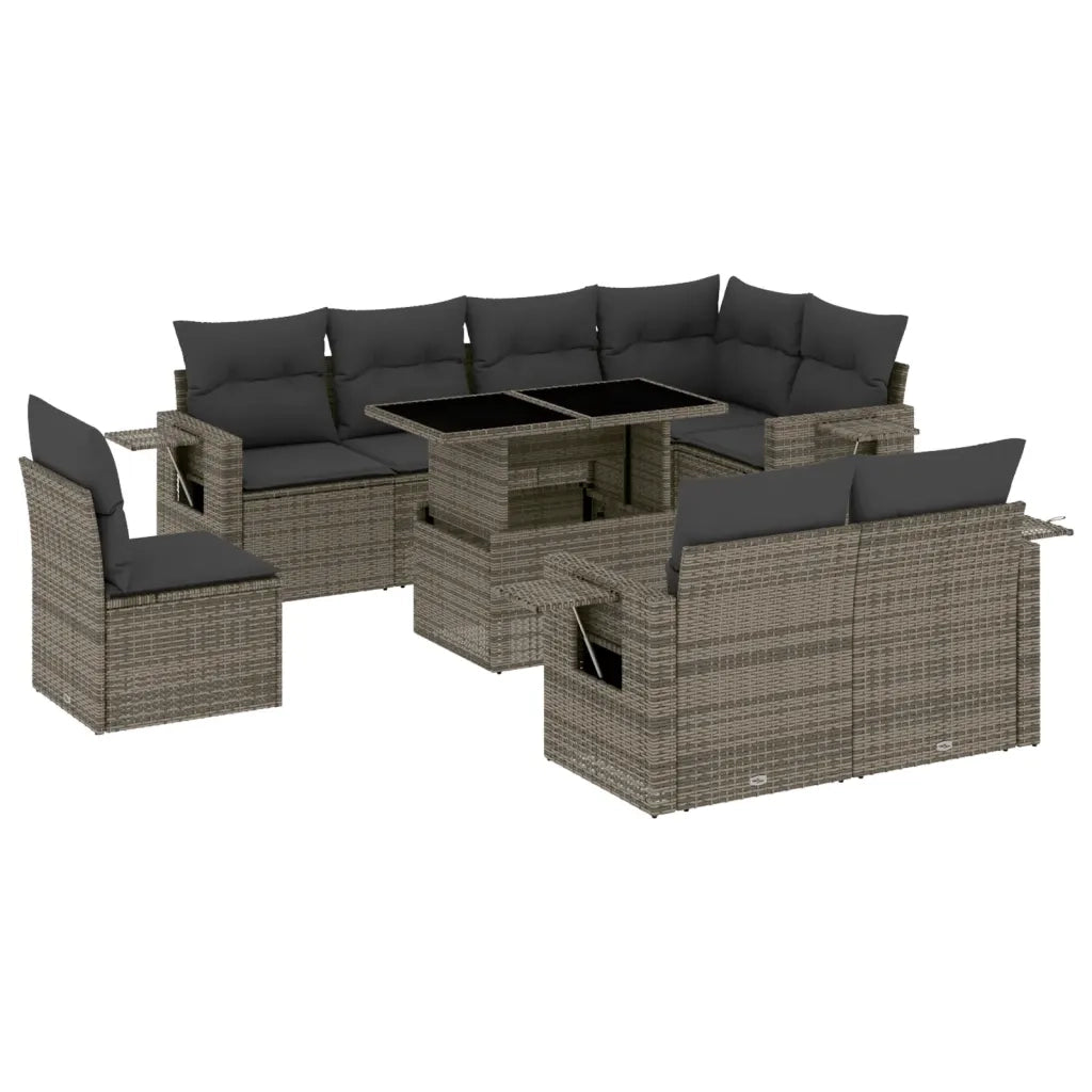 Set Divano da Giardino 9 pz con Cuscini Grigio in Polyrattan 3268040