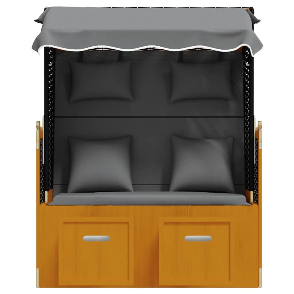 Strandkorb con Cuscino Polyrattan Legno Massello Nero Antracite 318667