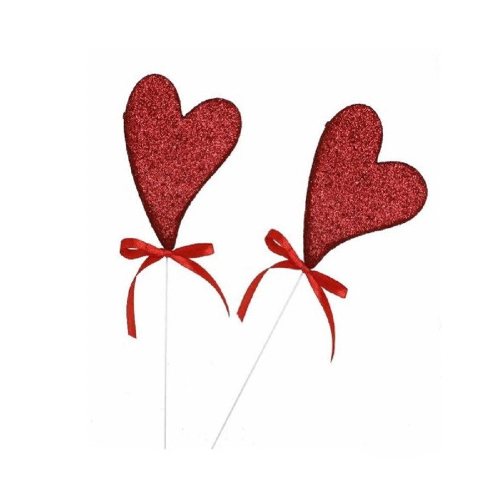 Trade Shop - Set 4pz Cuori Polistirolo Glitterati Spillone Con Stand 10cm San Valentino 68317 -
