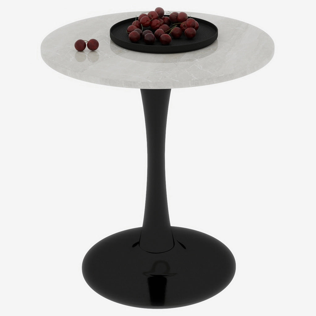 Tavolino rotondo 70 cm in marmo artificiale nero e bianco, per 2-4 persone