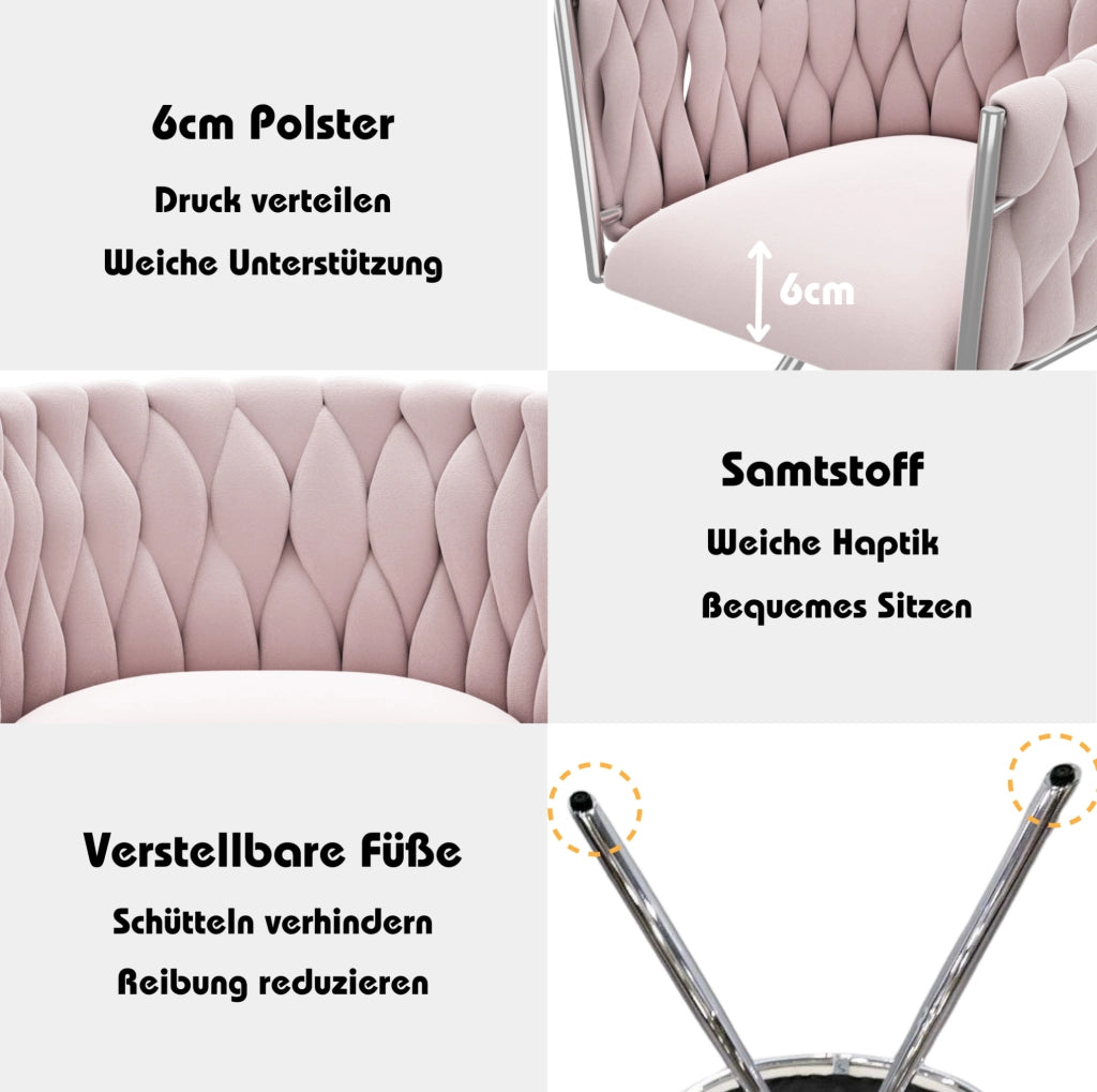 Sedia girevole in velluto rosa con schienale ergonomico e struttura in metallo