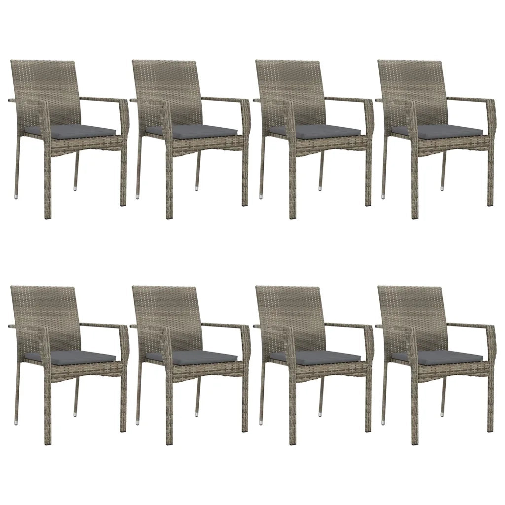 Set da Pranzo Giardino 9pz con Cuscini Nero e Grigio Polyrattan